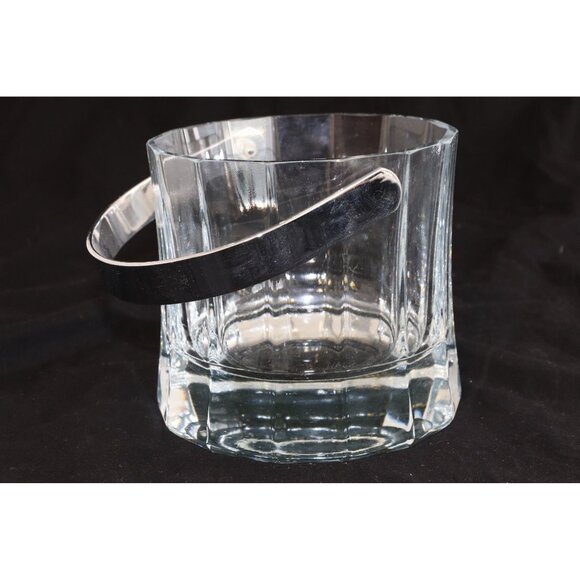 Vintage Mini Crystal Ice Bucket With Silver Tone Handle 14 Faceted Sides - Picture 2 of 10